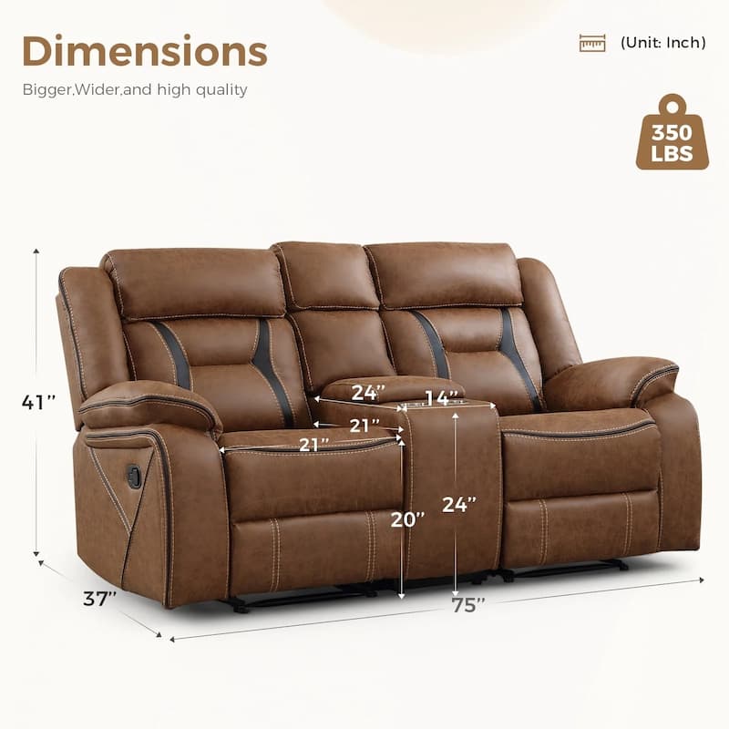 Manual Recliner Sofa Set, Faux Leather Reclining Living Room Furniture Set