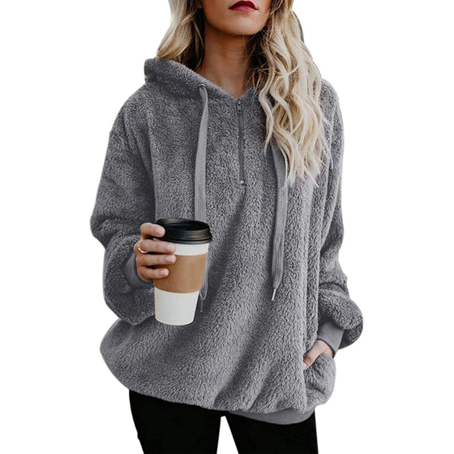 grey fluffy sweatshirt