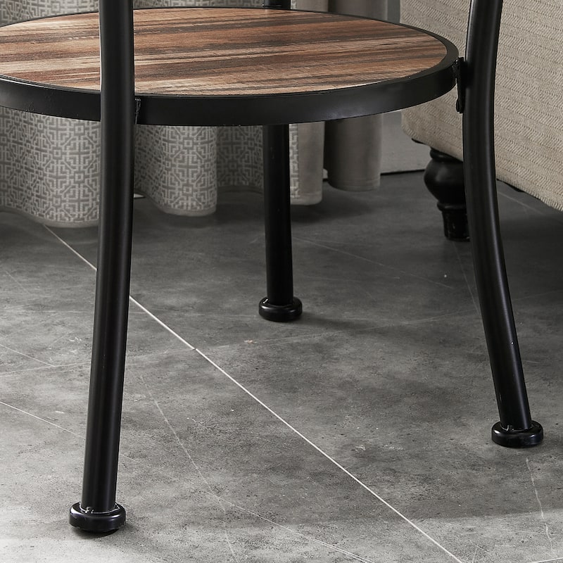 Myhozm Rustic Round End Table with Storage, Industrial Side Table for Living Room