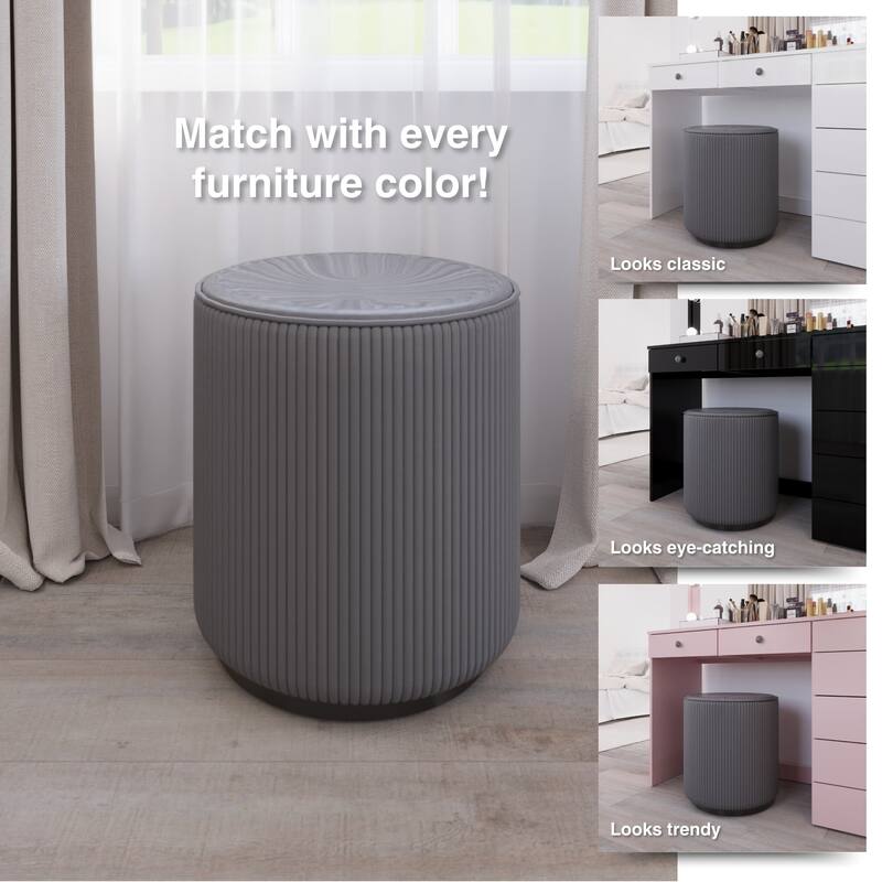 Round Ottoman Elegant Vanity Stool and Footrest for Bedroom, Makeup Desk, or Living Room