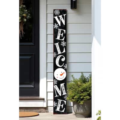 HomeRoots 72" Black And White Solid Wood Welcome Snowman Porch Sign
