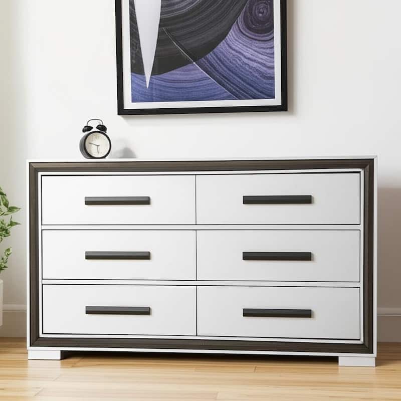 HomeRoots 60" Gray And Black Wood Six Drawer Double Dresser - Black/Gray - 6-drawer