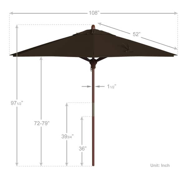 dimension image slide 7 of 21, California Umbrella 9ft Marenti Wooden Sunbrella Patio Umbrella with Sunbrella Fabric, Base Not Included
