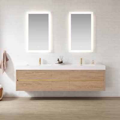 Palencia Double Floating Vanity with Composite Sink Top and Mirror