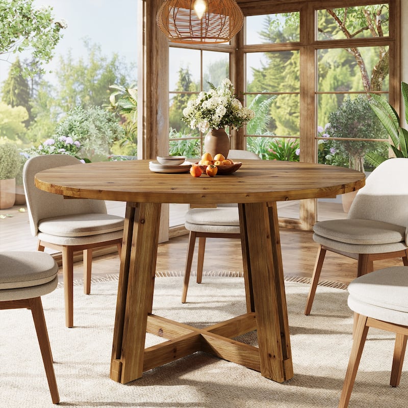 47" Solid Wood Dining Table, Farmhouse Round Kitchen Table for 4-6