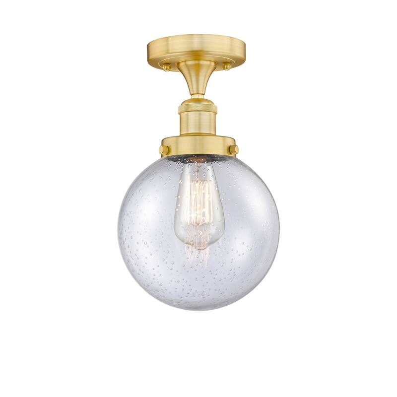 Innovations Lighting Beacon - 1 Light 8" Semi-Flush Mount - Satin Gold/Seedy