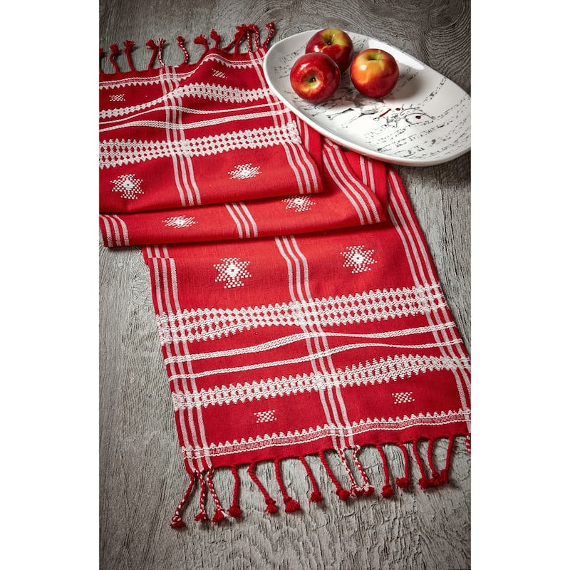 Peak Runner Cotton Table Runner - 72" x 14.5" - Spring Red - Machine Washable - Perfect for Dining & Decor