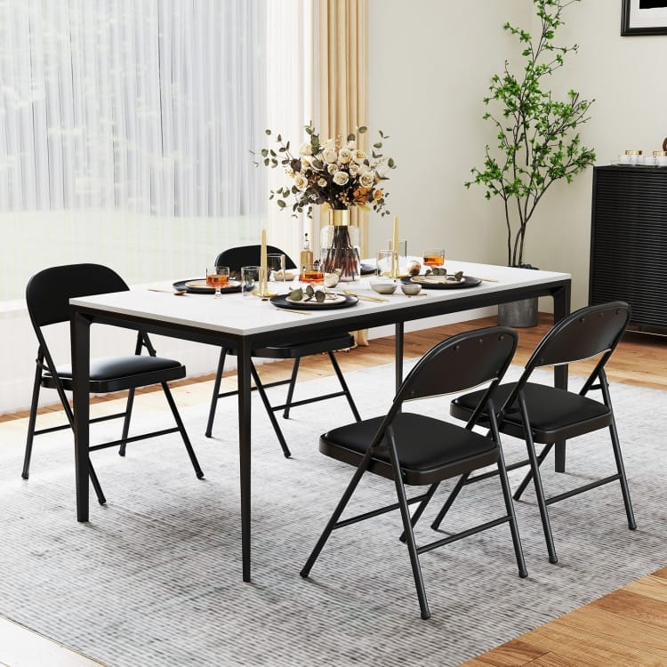Black Metal Folding Chair 2 Pack with PVC Leather, Ergonomic Backrest and 330 lbs Capacity - 18.5" x 18" x 31"