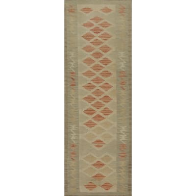 Hand Woven Oriental 100% Wool Carpet Southwestern Tribal Multi-Colored Kilim Runner Rug - 7' 9'' X 2' 0''