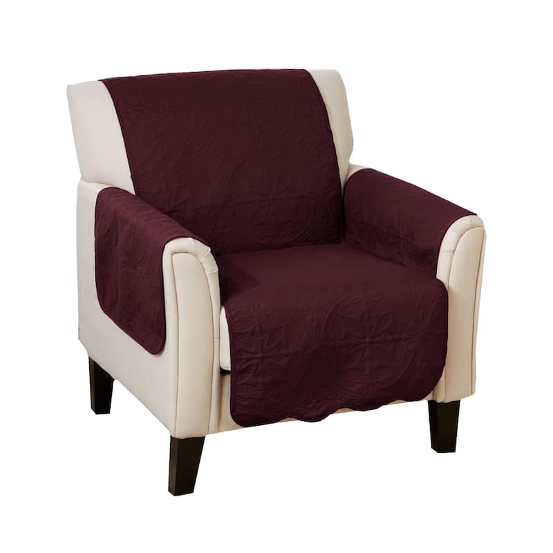 Reversible Chair Cover Quilted Pet Furniture Protector Slipcover - Wine / Light Grey