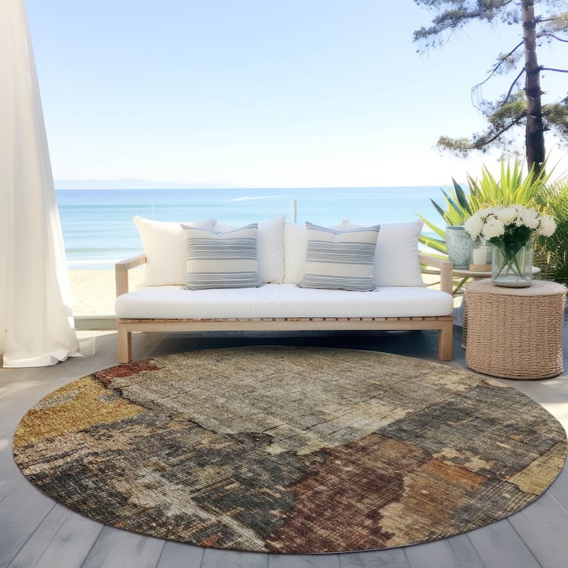 Machine Washable Indoor/ Outdoor Abstract Contemporary Chantille Rug