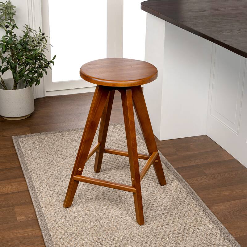 Ceren Round Solid Wood Backless Stool, By JONATHAN Y - Counter Height - Walnut Brown