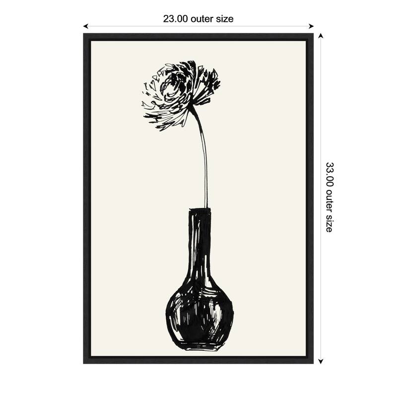 Flower in a vase ink sketch by Rosana Laiz Blursbyai (23 x 33 in.), Framed Canvas Wall Art Print