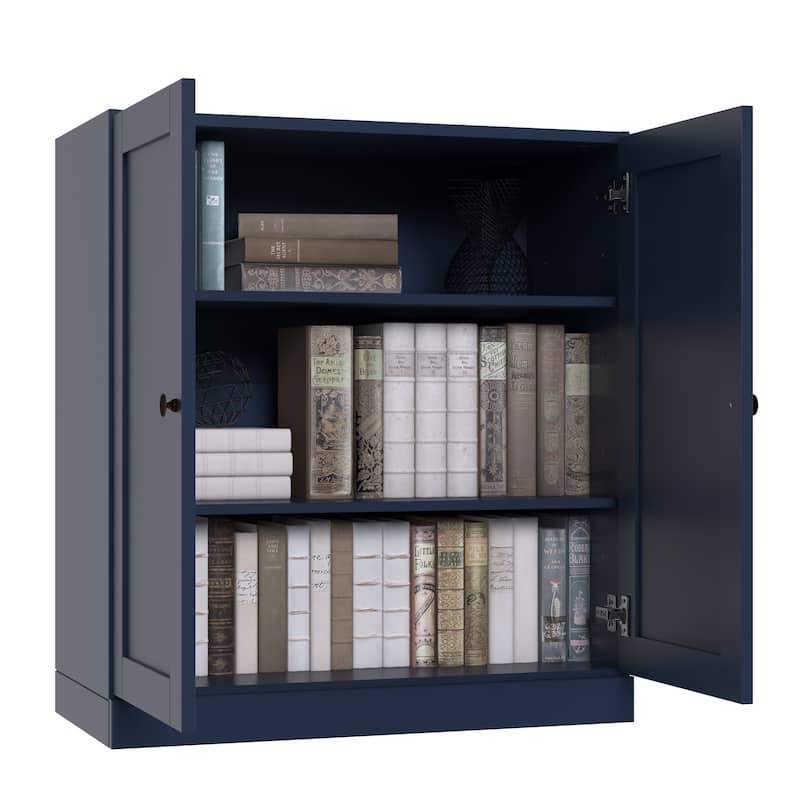 Palace Imports 100% Solid Wood 3-Shelf Bookcase with Shaker Doors and Adjustable Shelves