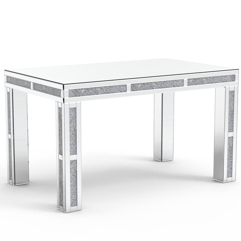 HomeRoots 31" Silver Mirrored Glass And Faux Crystal Dining Table - 51.18 in. x 30.12 in. x 31.50 in.