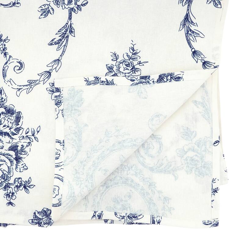 Classic Toile Floral Linen Blend Tablecloth with Traditional Scrollwork Pattern & Allover Print