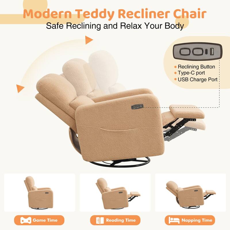Swivel Power Recliner Chair Teddy Nursery Glider Rocking Recliner Set of 2