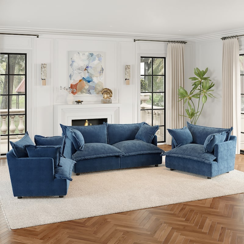 Cloud Chenille Upholstered Modular Sectional Sofa - Navy-4 piece