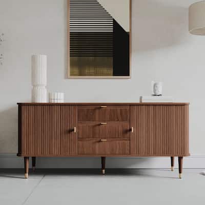 Studio London Walnut Wood Sideboard with 3 Drawer Mid Century Modern