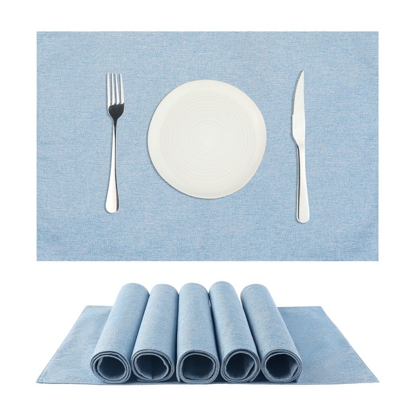 Placemats Set of 6, Heat Resistant Place Mats, Imitation Linen Table Mats - 19x13 inch - Light Blue