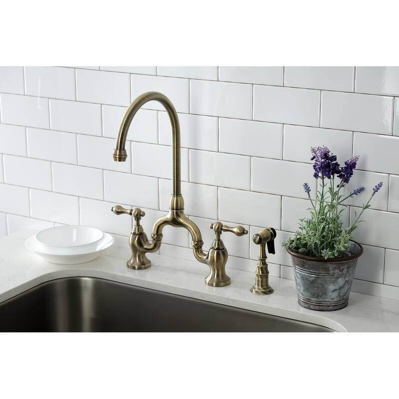 English Country Bridge Kitchen Faucet with Brass Sprayer