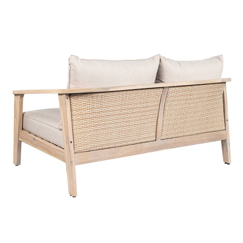 Christopher Knight Home - Hartford 4-Piece Outdoor Acacia Wood Patio Seating Set with Wicker Back and Cushions