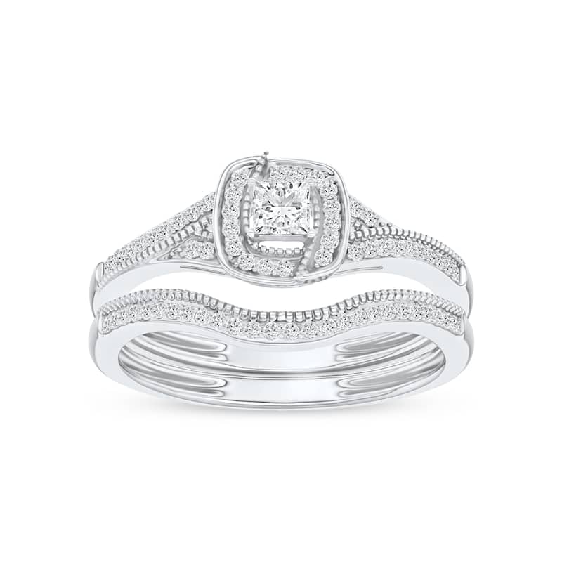 1/3ct TDW Diamond Halo Bridal Set in 10K Gold for Women - 7 - White