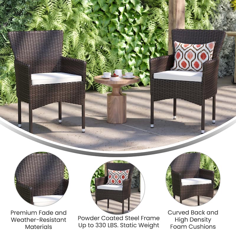 Indoor/Outdoor Wicker Wrapped Steel Frame Patio Chairs & Cushions