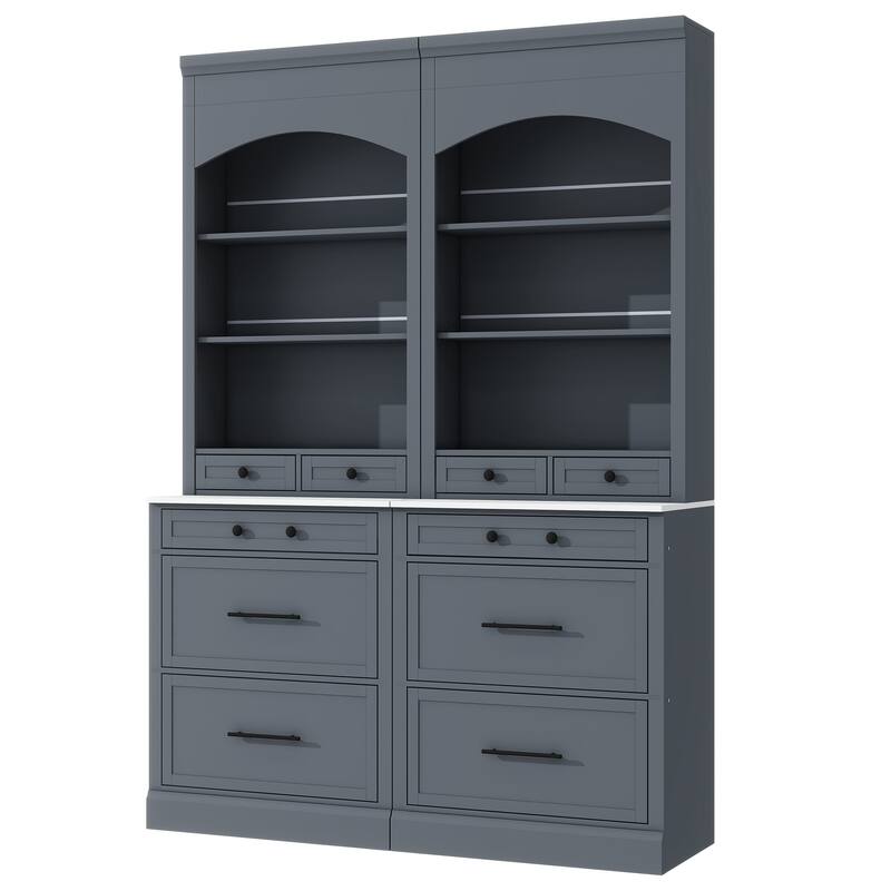 Kitchen Pantry with Countertop, Tall Freestanding Storage Cabinet with 5 Storage Drawers & Adjustable Shelf