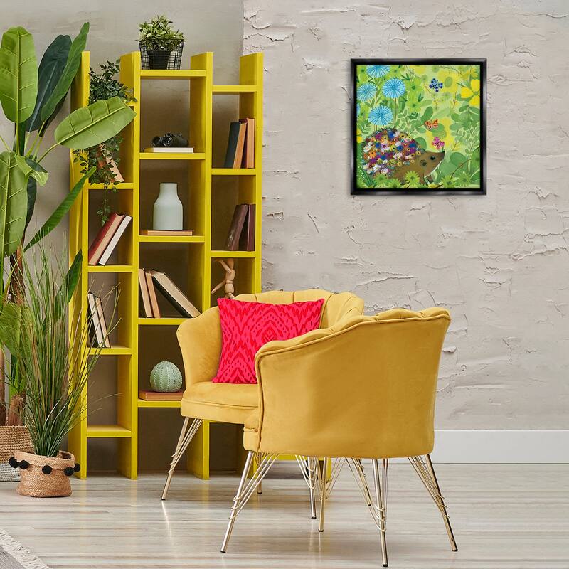 Stupell Happy Hedgehog & Flowers Framed Floater Canvas Wall Art Design By Kay Widdowson