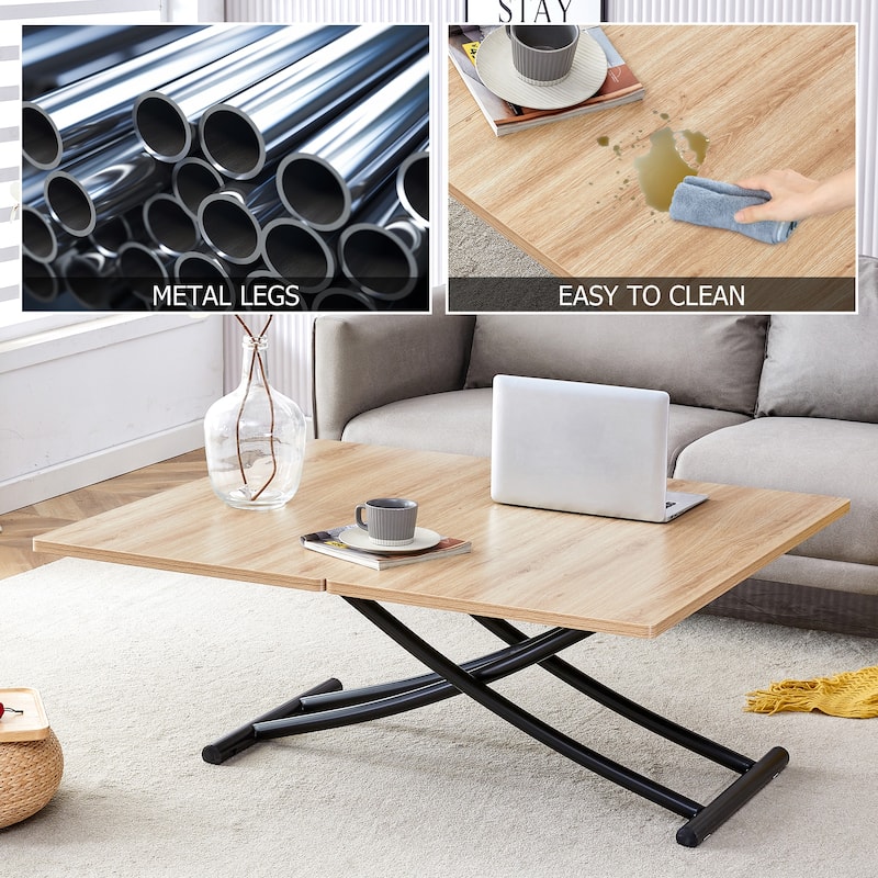 GDFStudio Tharion Wood Lift Table with Multifunctional Adjustable Design