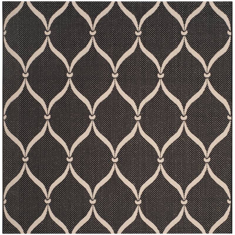 SAFAVIEH Courtyard Liya Indoor/ Outdoor Waterproof Patio Backyard Rug - 6'7" Square - Black/Beige