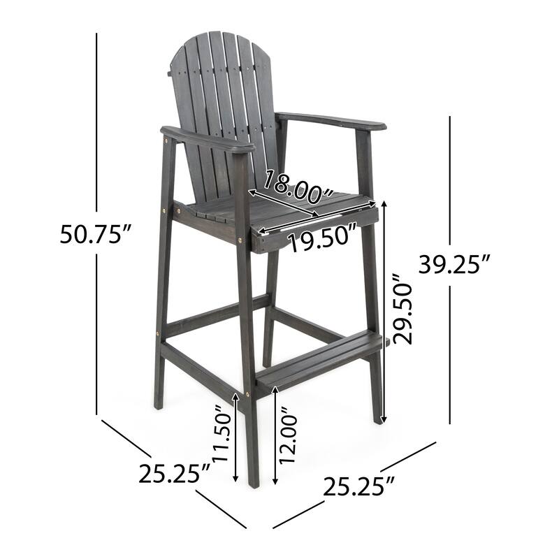 Outdoor Barstool Chair Set of 2, Rustic Slatted Back, Dark Gray Wood