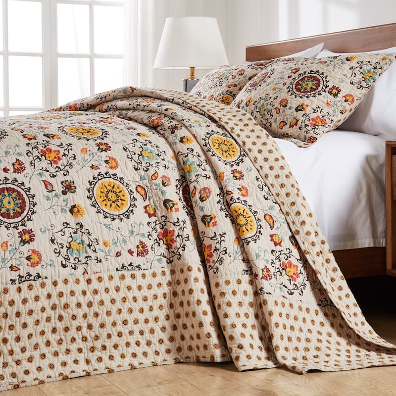 Greenland Home Fashions Andorra Cotton 100% Cotton Reversible 3-Piece Bedspread Set