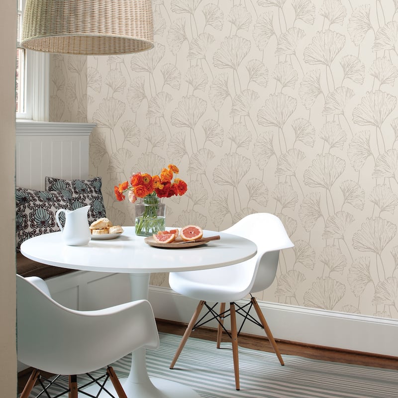 A-Street Prints Reverie Silver Ginkgo Wallpaper