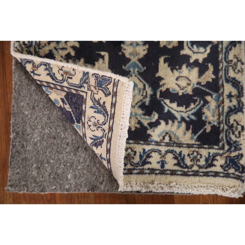 Blue Traditional Nain Persian Vintage Area Rug Handmade Wool Carpet - 1'9"x 2'10"
