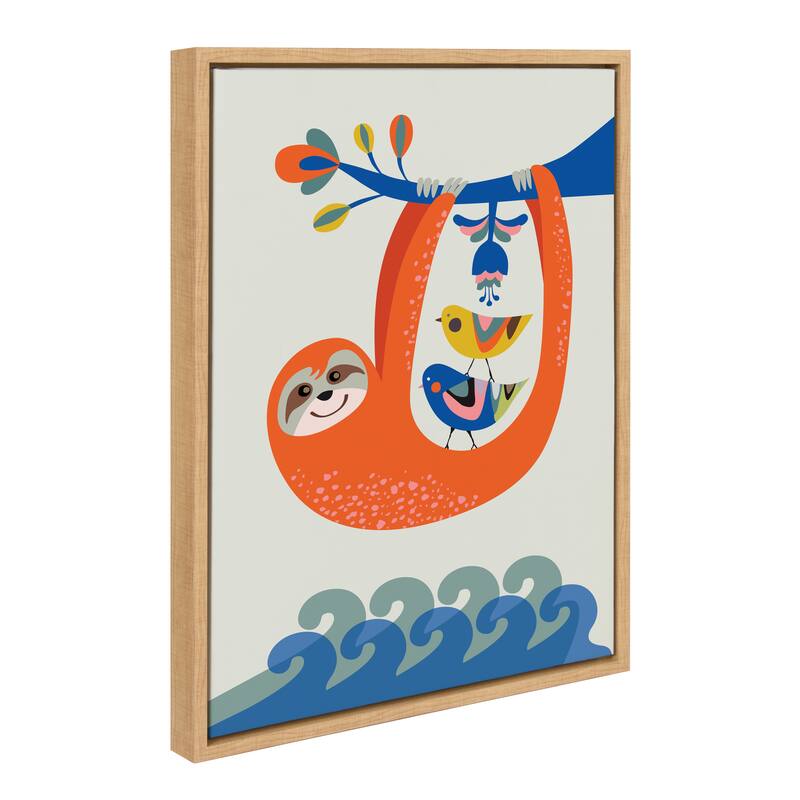 Kate and Laurel Sylvie Little Sloth Framed Canvas by Rachel Lee