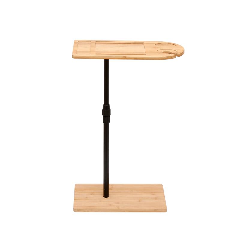 Couch Tray Table Bamboo Height Adjustable Side Table for Sofa C-shaped Oval End Tables