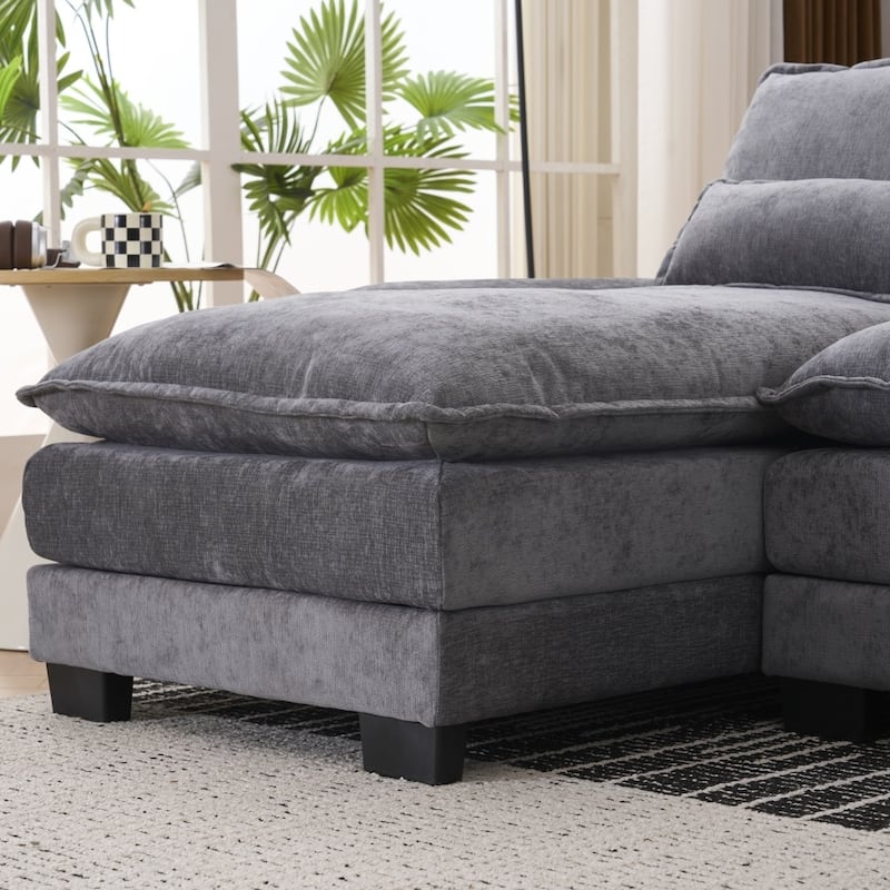 U-shaped Modern Upholstered Sectional Sofa with Storage and Cupholders, USB Ports