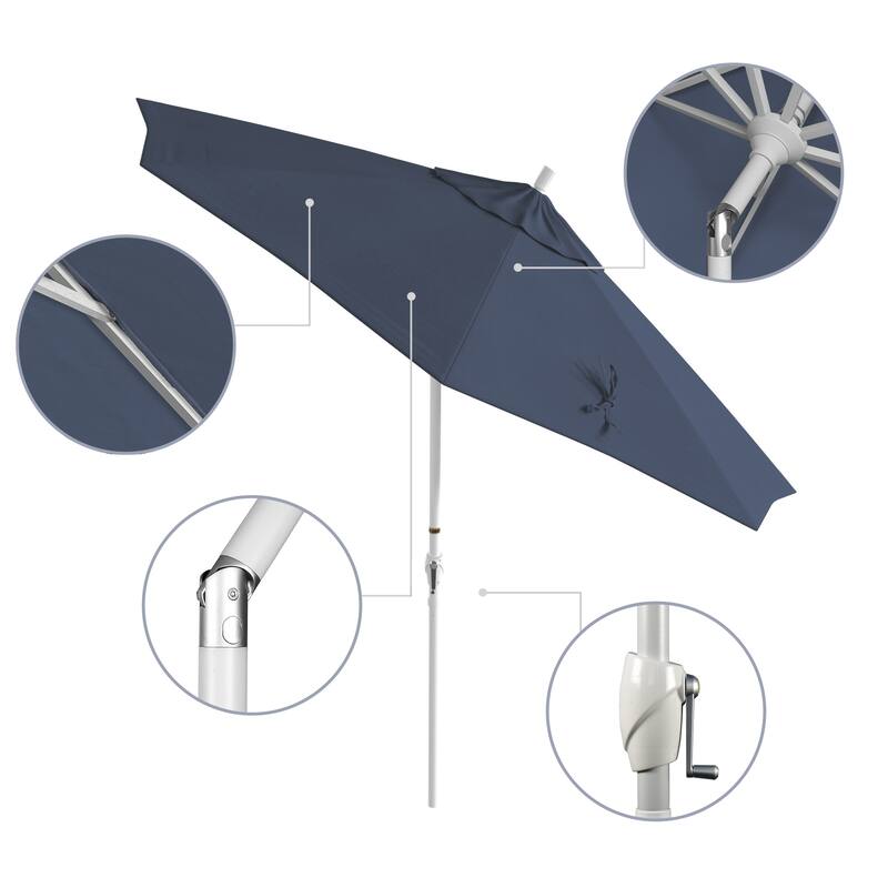 California Umbrella 9' Rd. Aluminum Patio Umbrella, Crank Lift with Push Button Tilt, White Finish, Pacifica Fabric