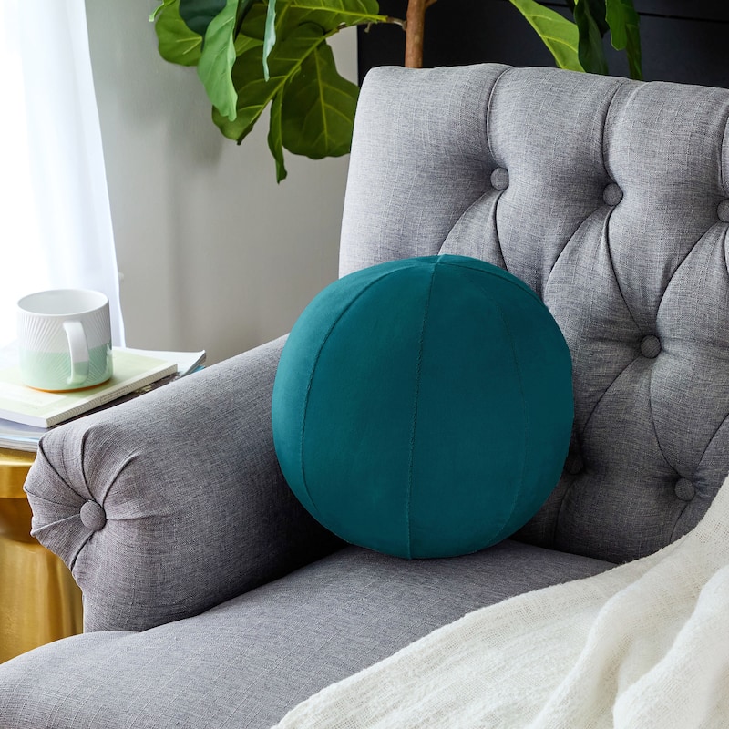 Sorra Home Solid Velvet Indoor Knife Edge Ball Pillow Single - 12 in x 12 in - Nile