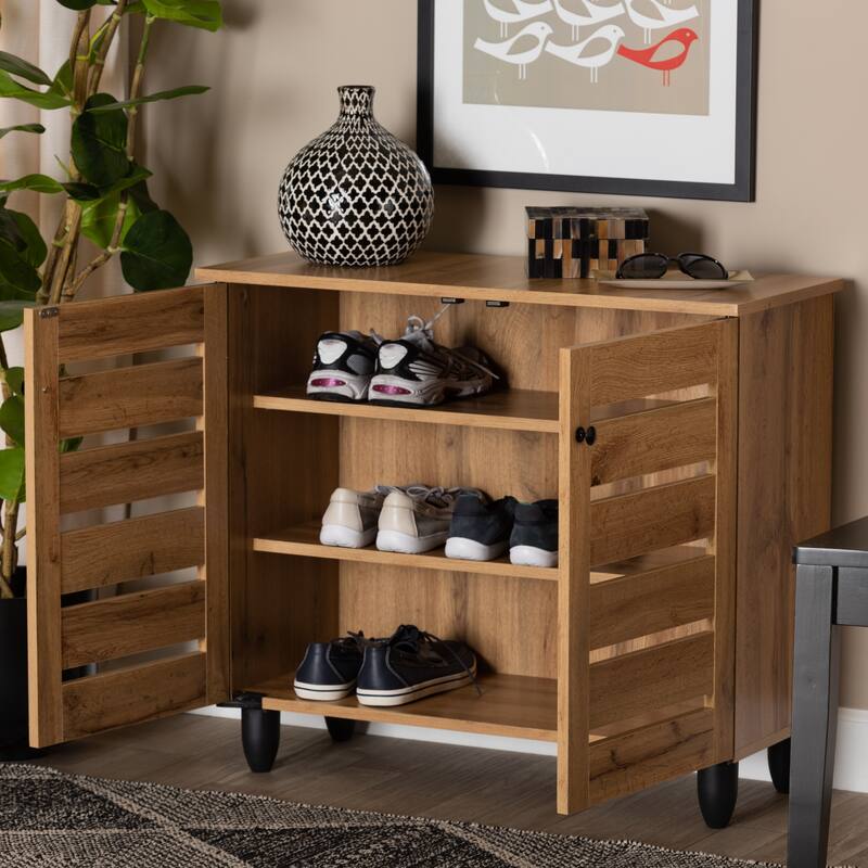 Gisela Modern Oak Brown Finished Wood 2-Door Shoe Storage Cabinet