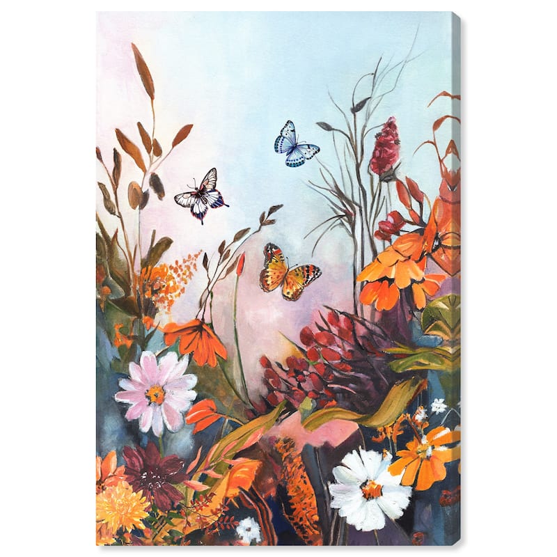 Wynwood Studio Canvas Floral and Botanical Nature Beauty Fall Orange and Light Blue Traditional Wall Art Canvas Print