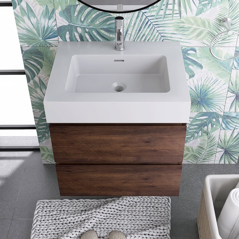 Floating Bathroom Vanity with Solid Surface Top