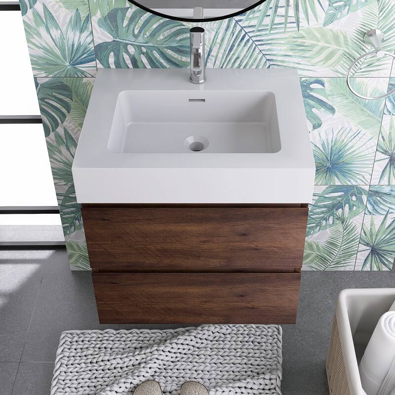 Single Sink Floating Bath Vanity in with Solid Surface Top