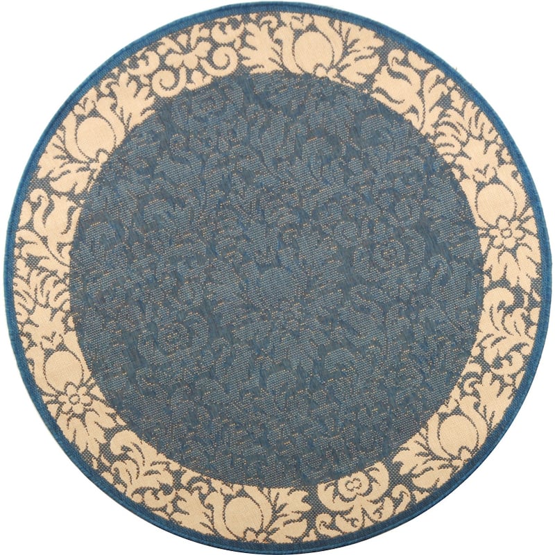 SAFAVIEH Courtyard Peggie Indoor/ Outdoor Patio Backyard Rug - 5'3" Round - Blue/Natural