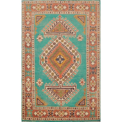 Turquoise Green Kazak Foyer Rug Hand-Knotted Wool Carpet - 2'9"x 4'2"