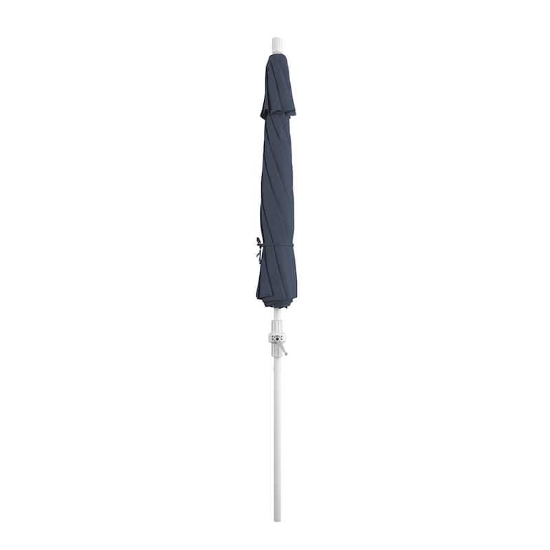 California Umbrella 9' Rd Patio Umbrella White Aluminum Frame Fiberglass Ribs Crank Lift Collar Tilt, Pacifica Pacific Blue
