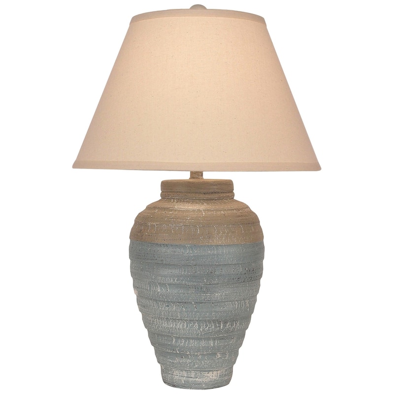 Coastal Ribbed Pottery Table Lamp - Small - Cottage Seamist and Shoreline Tan