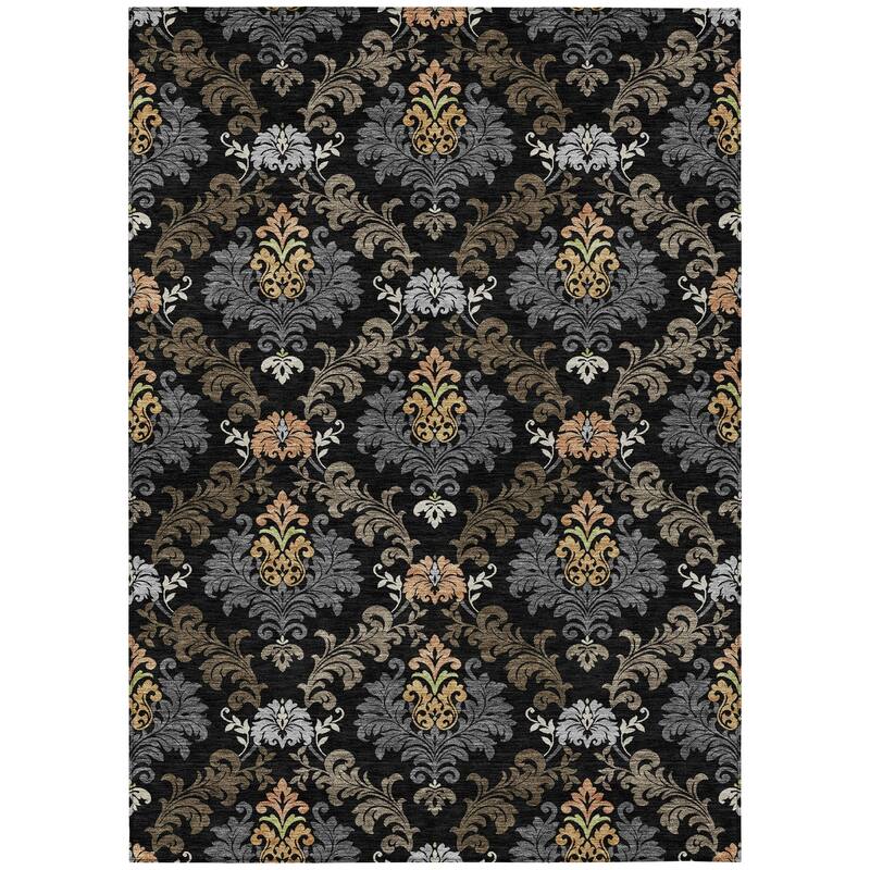 Machine Washable Indoor/ Outdoor Damask Patna Chantille Rug